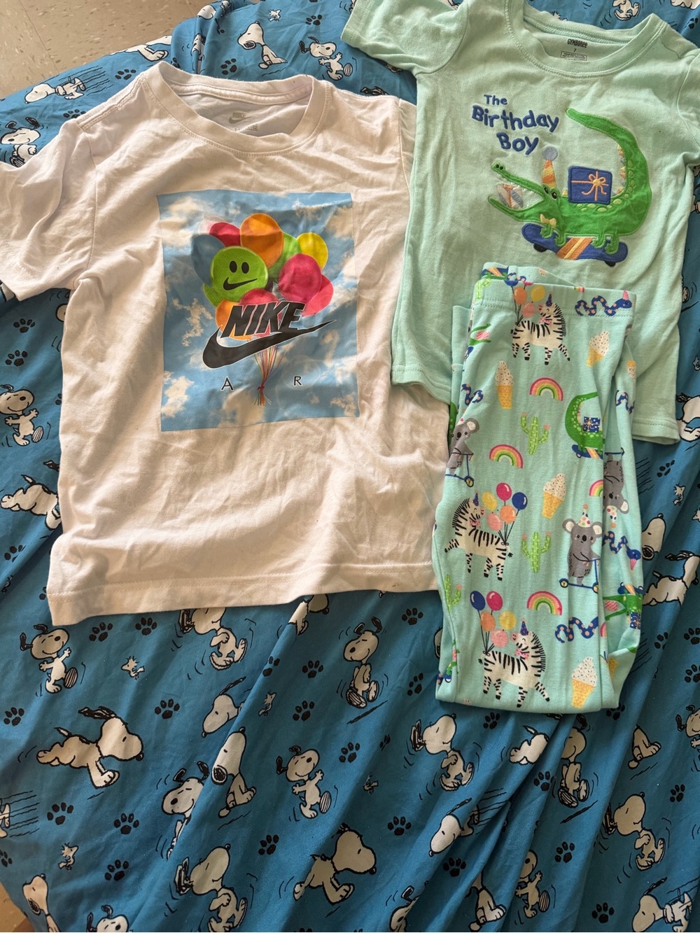Nike White Kids Tee with Colorful Balloon Graphic and happy birthday Pajamas